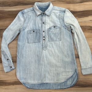 Madewell Denim Top Womens XS 1/2 Button Chambray Light Stone Wash